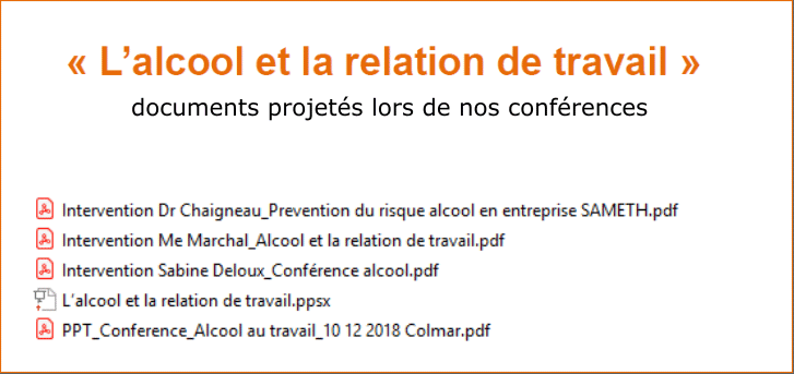Documents projet�s lors de nos conf�rences : l�alcool et la relation de travail