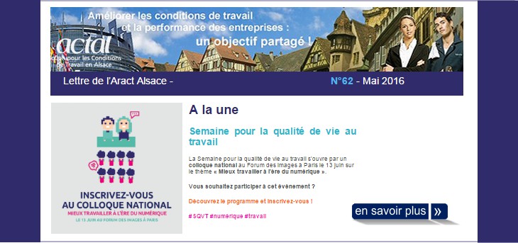 Lettre de l'Aract Alsace - N�62 - Mai 2016 - Semaine pour la qualit� de vie au travail