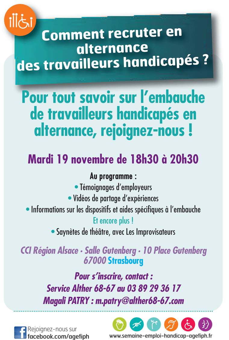 L'embauche de travailleurs handicap�s en alternance, SEPH mardi 19 novembre de 18h30 � 20h30 Colmar